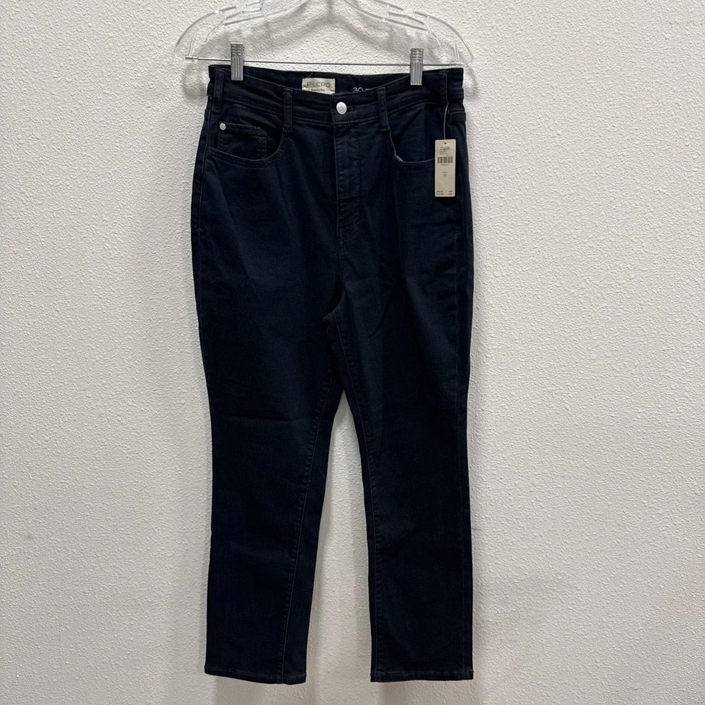 PILCRO Anthropologie Straight High Rise Leg Jeans Womens 30 Dark Wash Blue
